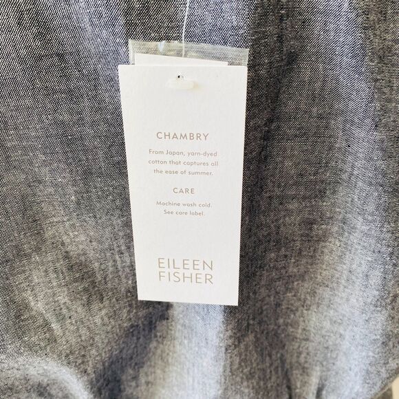 NWT Eileen Fisher Chambray Blue Gray Peplum Stand Collar Jacket Size Medium - Picture 10 of 11